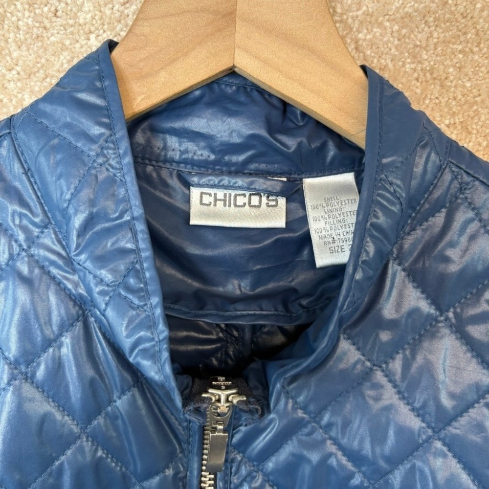 Chicos Quilted Zip Up Jacket Blue Size Large Lightweight Puffer Size 2 - Picture 6 of 6